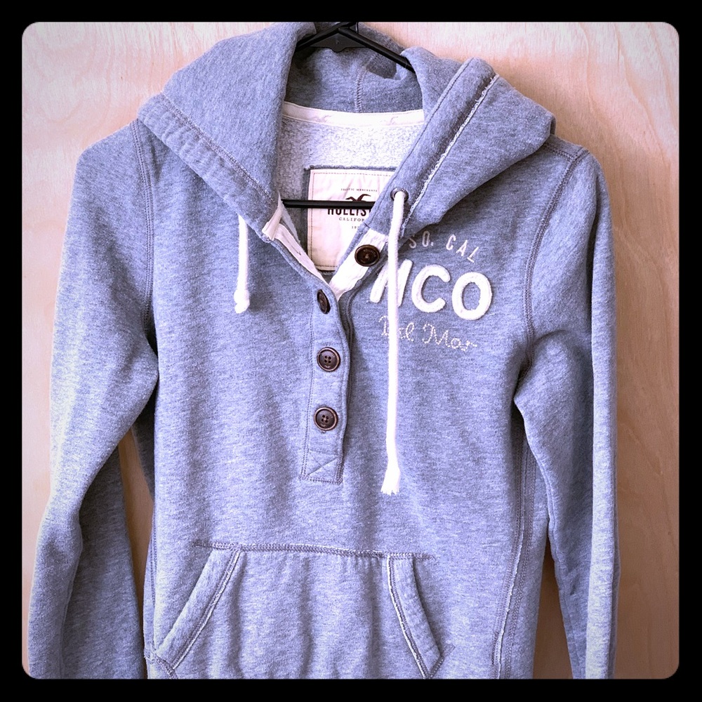 Gray Hoodie Sweatshirt, Hollister, Size M